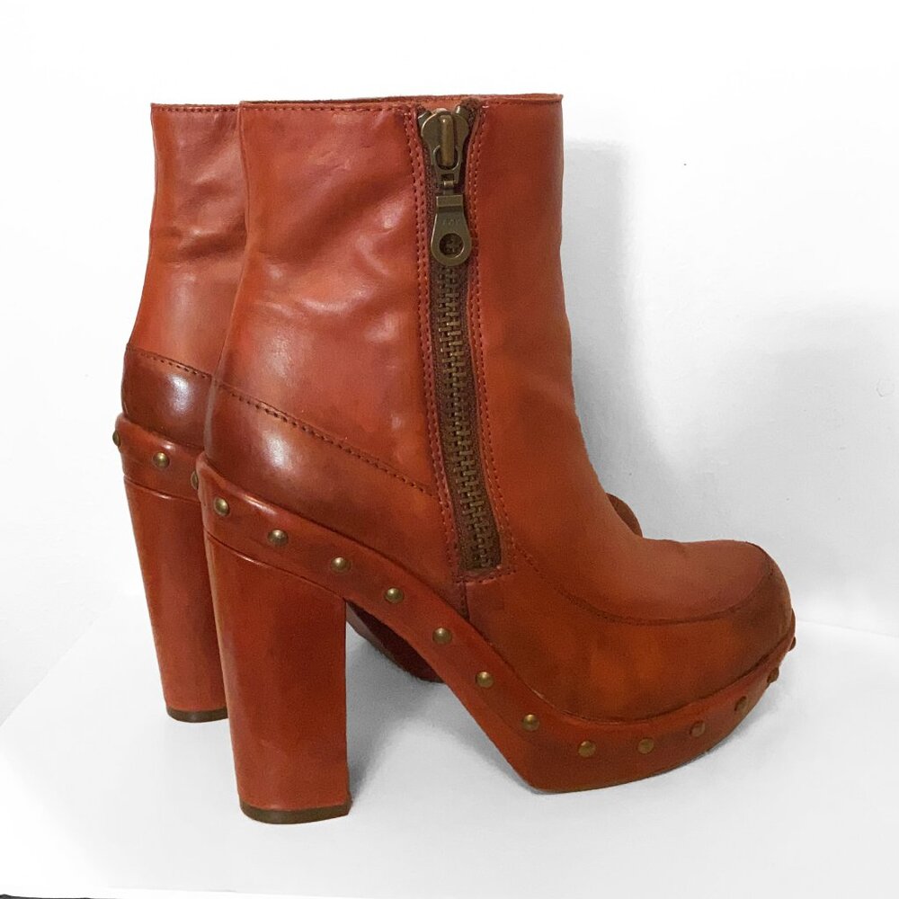 Kork-Ease Ryanne Cognac Platform Heeled Ankle Boot Sz 9 LIKE NEW